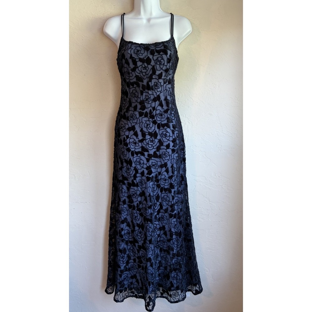 Vintage 90s Y2K Burnout Velvet Maxi Slip Dress 9 10 Formal Vamp Goth Low Back